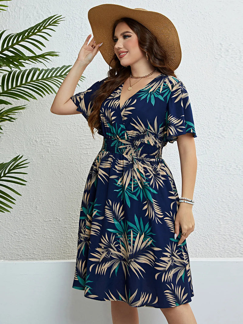 Vestido Floral Decote V Plus Size