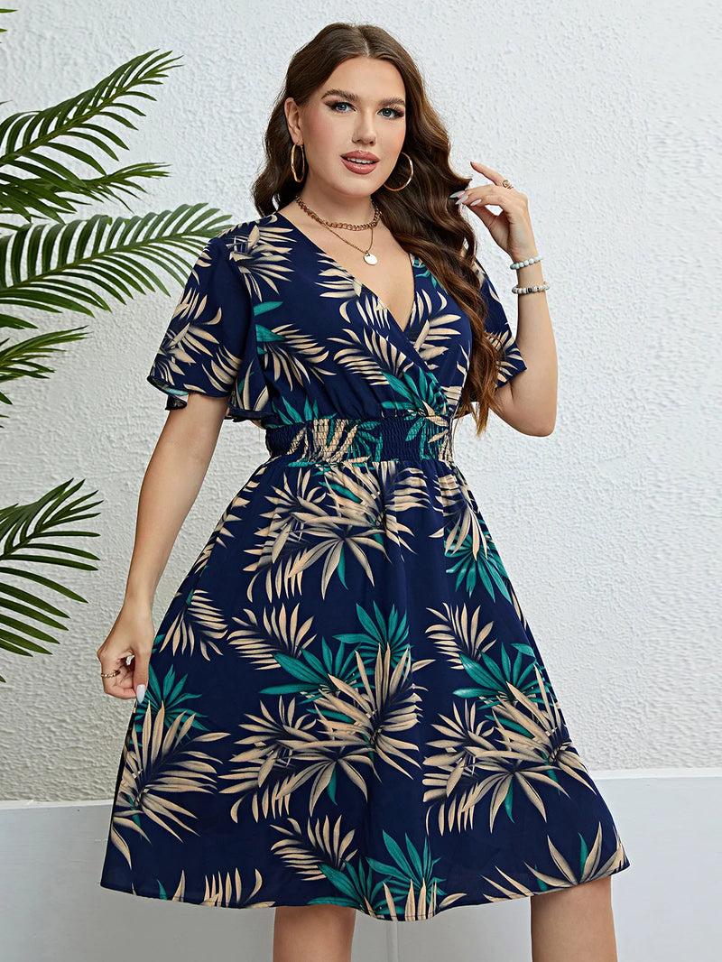 Vestido Floral Decote V Plus Size